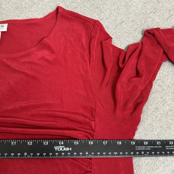 Chicos Travelers Top Women 3 Red Slinky Tunic Ruched Flattering Cruise Travel - Picture 5 of 7